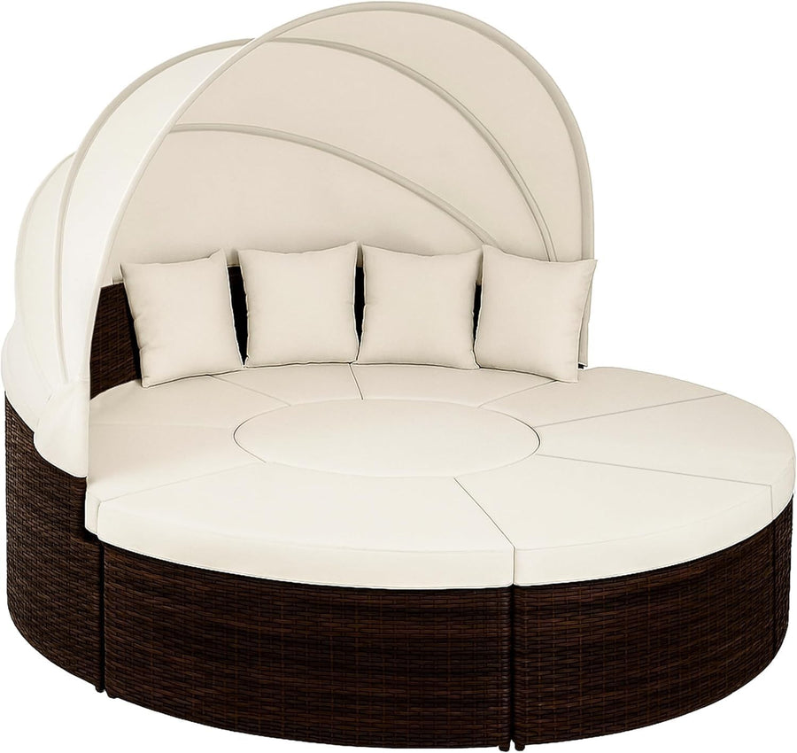 230cm Rattan Garden Sun Island with Canopy & Table – Outdoor Daybed Set