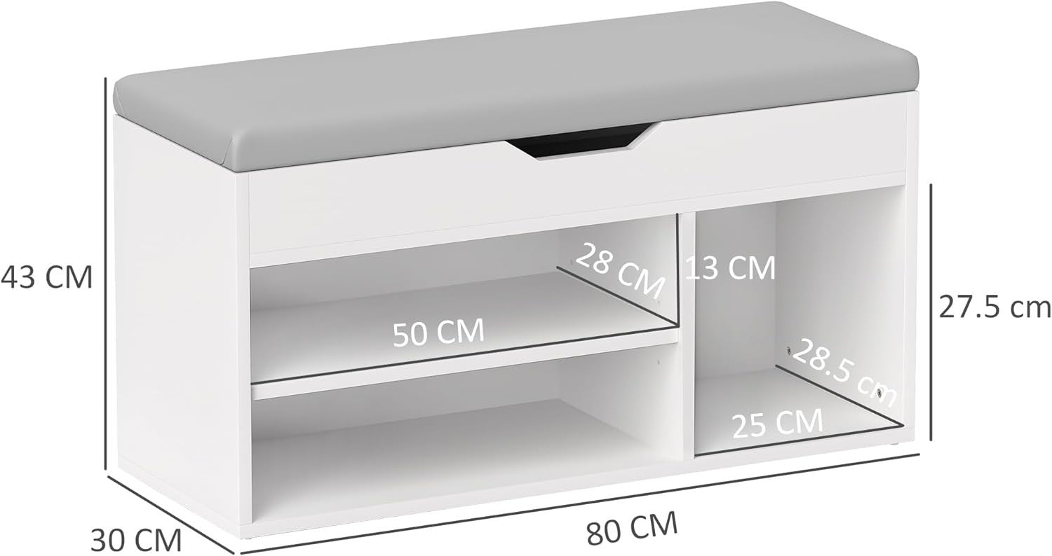 Modern Shoe Storage Bench with Cushion Seat & Hidden Compartment – Cream White