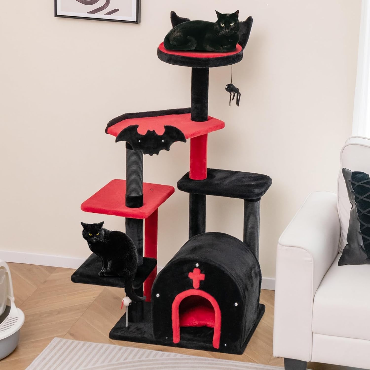 Gothic Cat Tree Tower 134cm Multi Level Scratcher Condo with Toys
