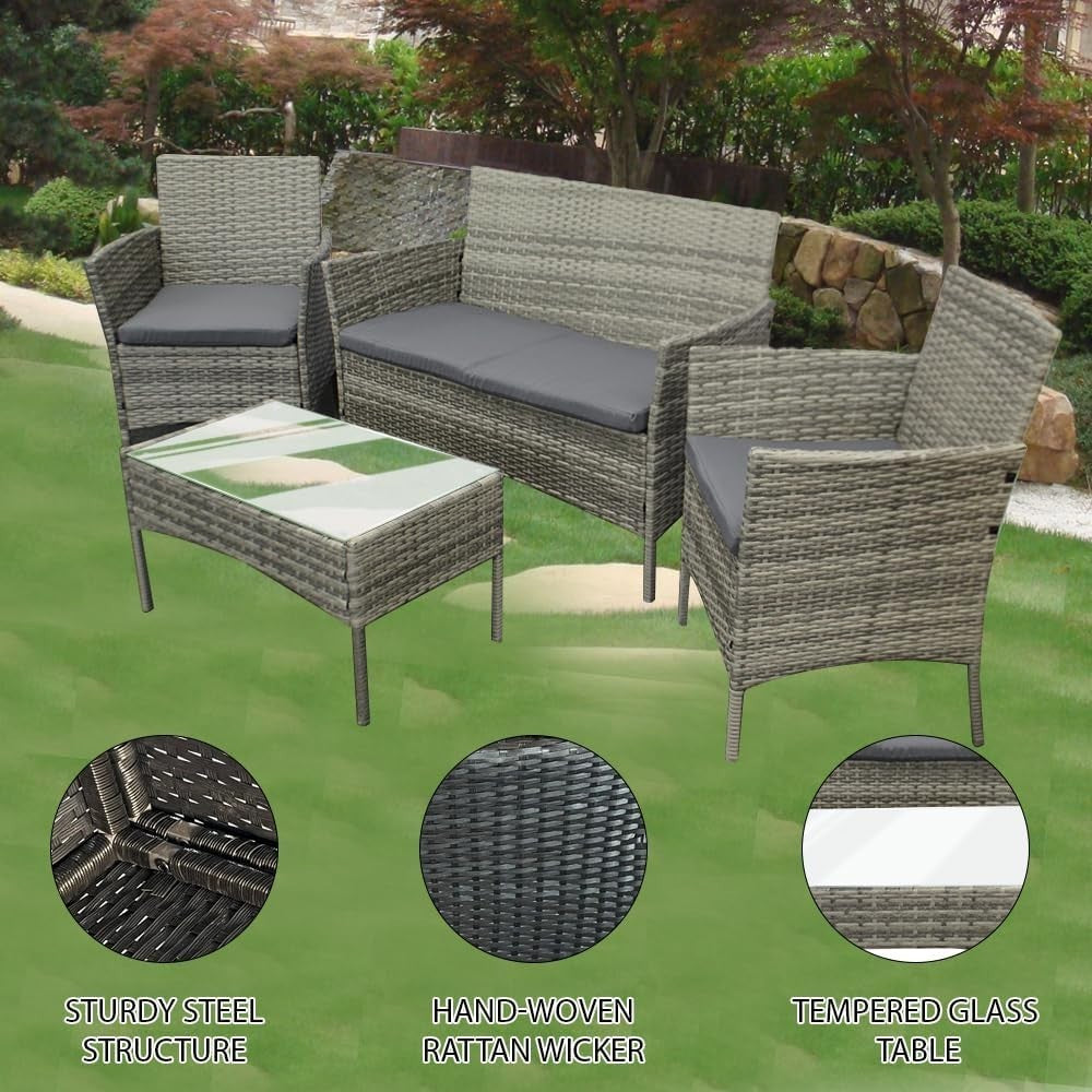 Outdoor Rattan Garden Sofa Set 4-Seater with Mixed Grey + Dark Grey Cushions