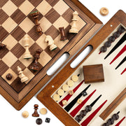 15.5" Deluxe 3-in-1 Wooden Chess Backgammon Checkers Folding Travel Set