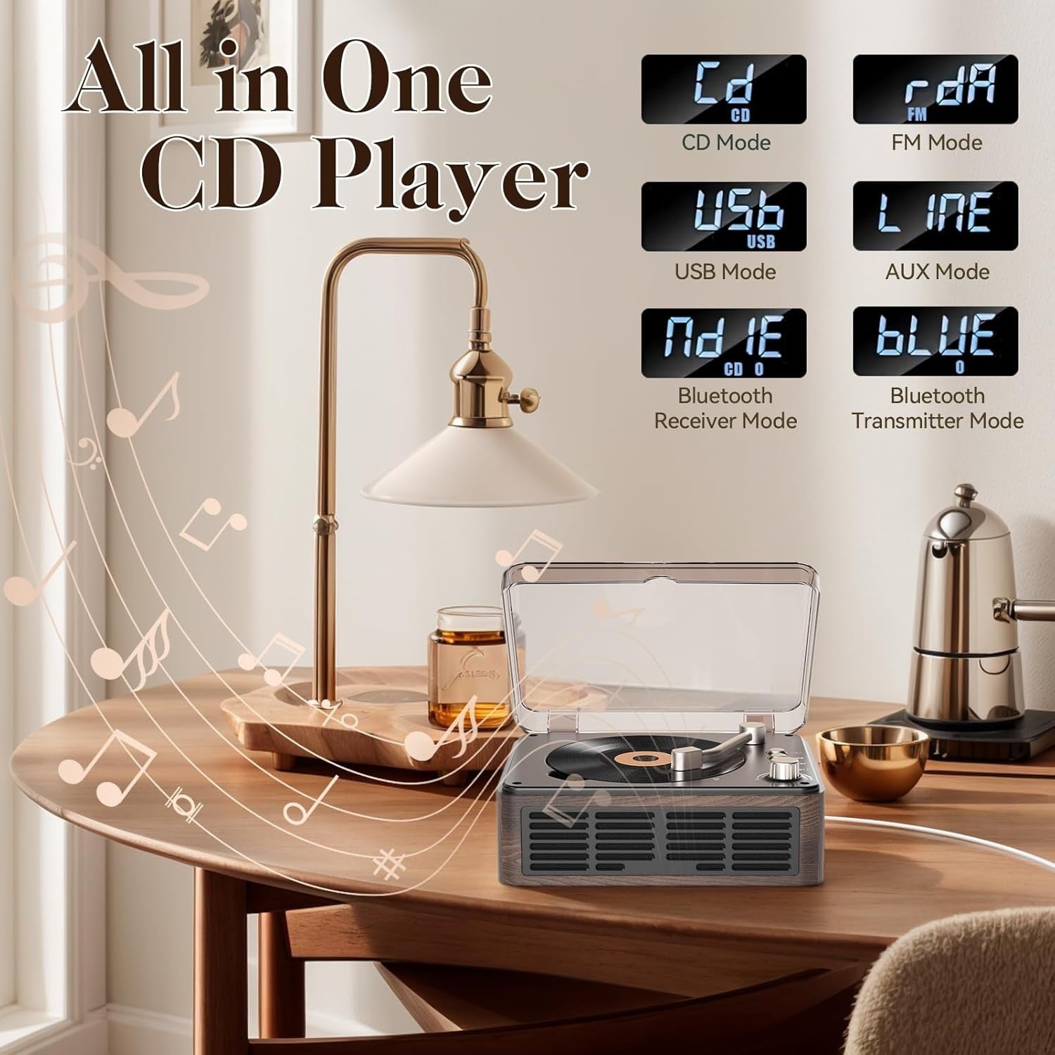 Retro Bluetooth CD Player HiFi Stereo Speakers FM Radio USB AUX Remote