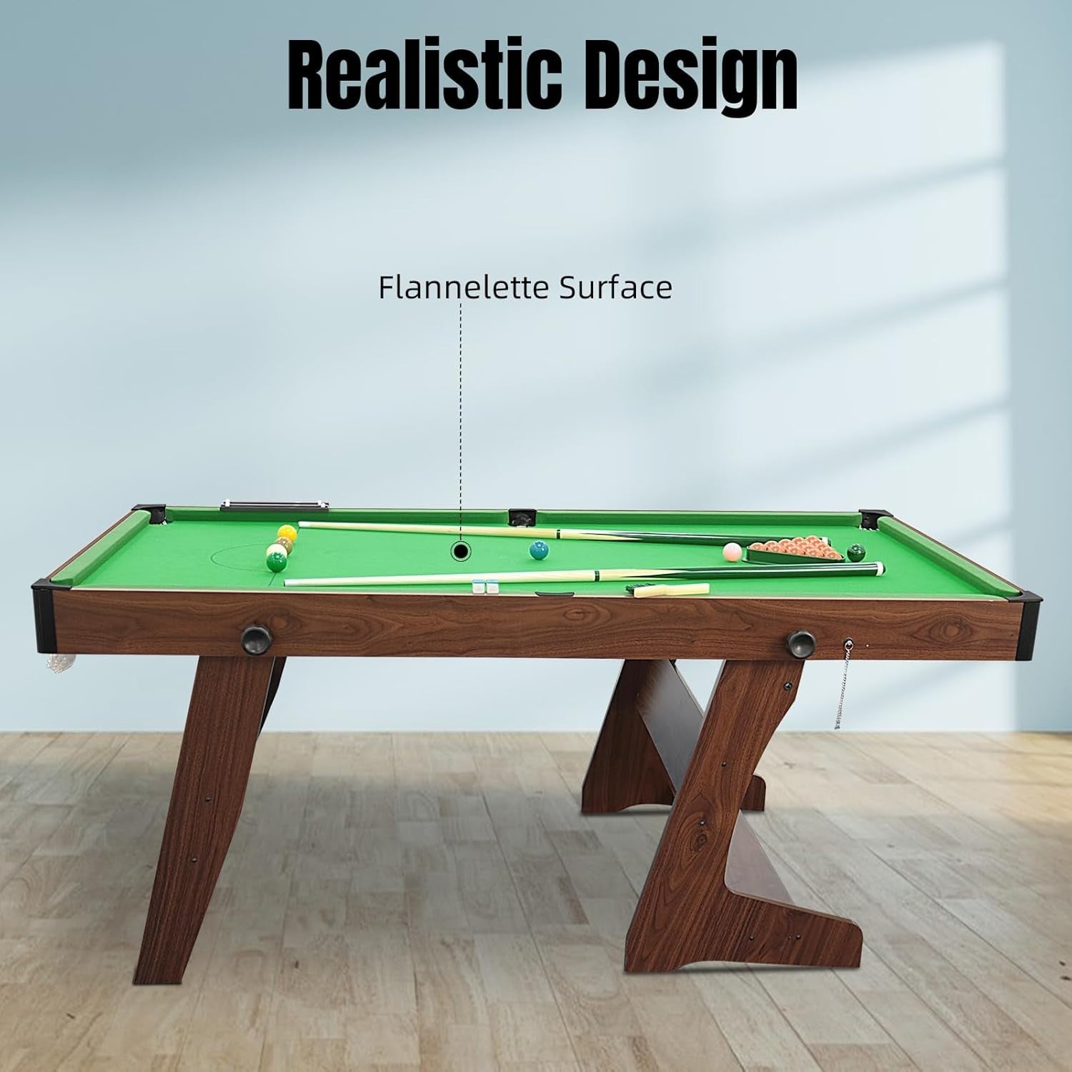 6FT Folding Pool Table Snooker Set Space Saving Home Billiards w Cues