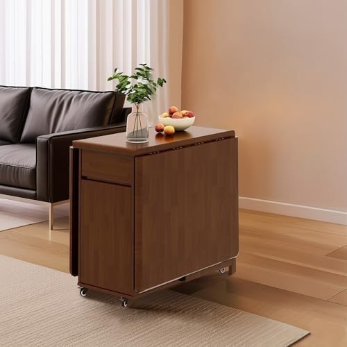 Space-Saving Folding Drop Leaf Dining Table with 6 Chairs Walnut Set