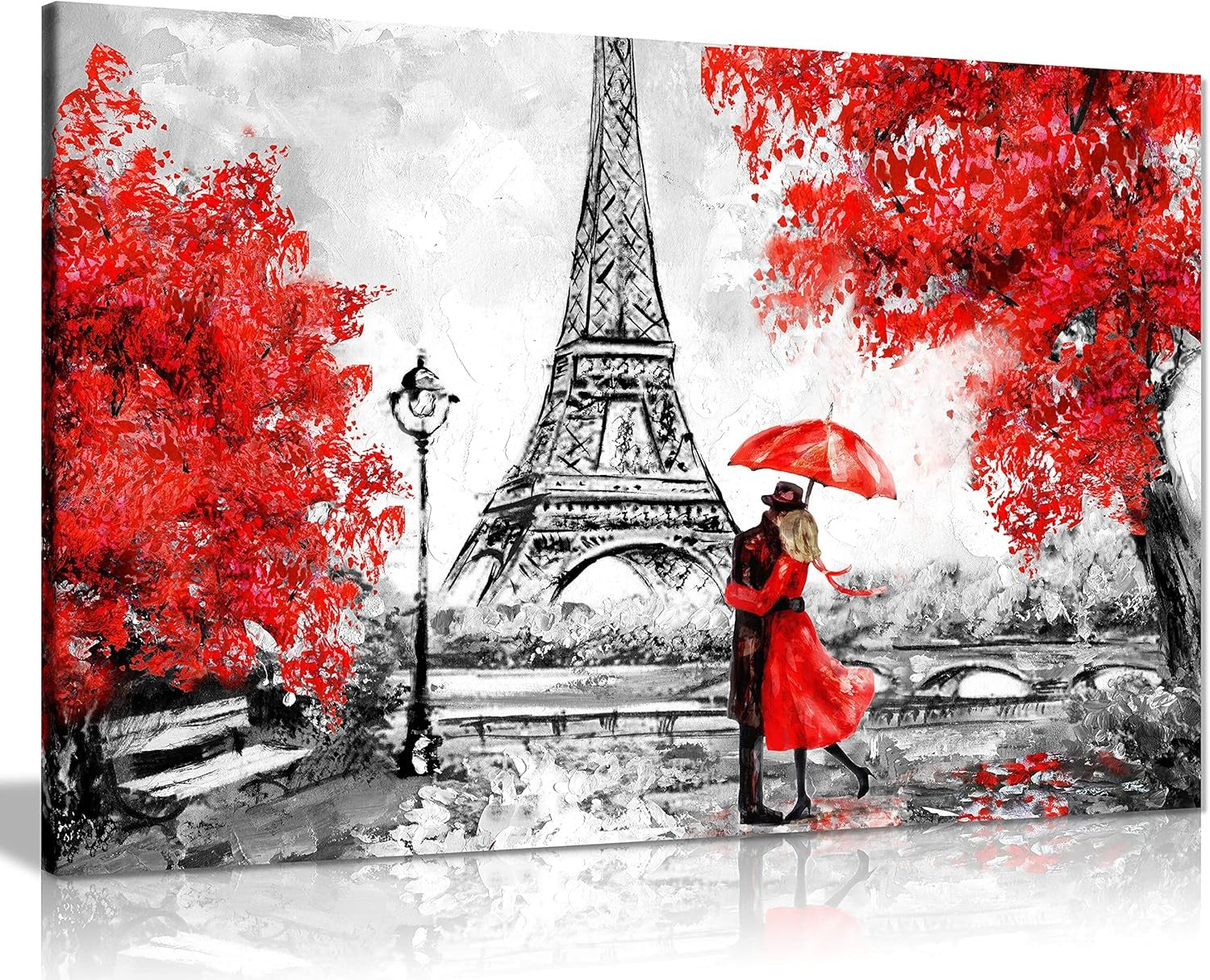 Paris Red Umbrella Canvas Wall Art 18x12 Framed Eiffel Tower
