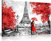 Paris Red Umbrella Canvas Wall Art 18x12 Framed Eiffel Tower