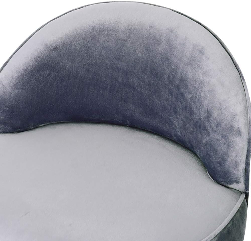 Light Grey Velvet Low Back Ottoman Dressing Table Stool with Wooden Legs