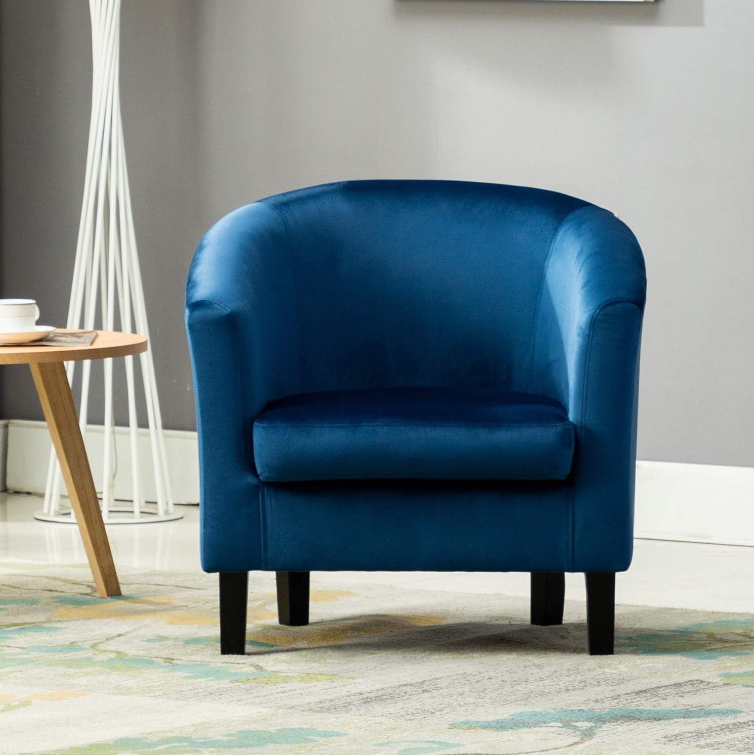 Velvet Tub Chair Armchair Lounge Accent Seat Blue Wood Legs