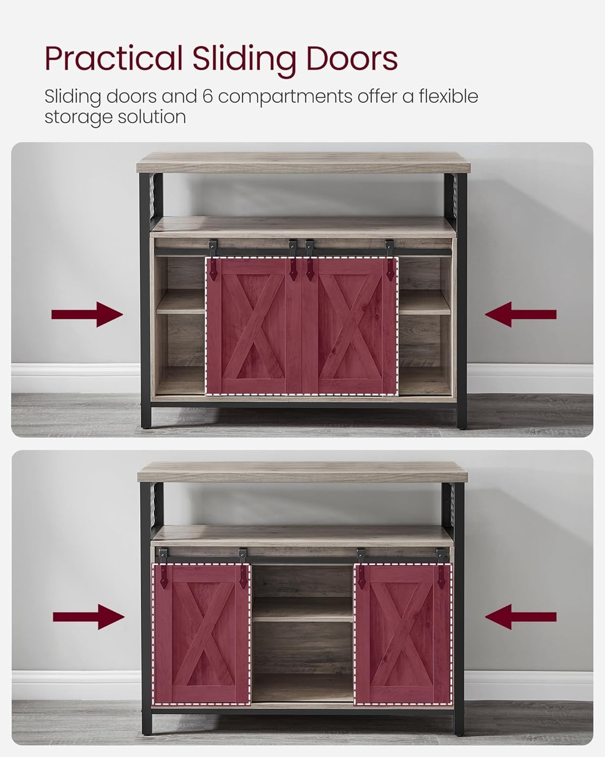 Heather Greige Sideboard Sliding Barn Door Storage Cabinet Industrial
