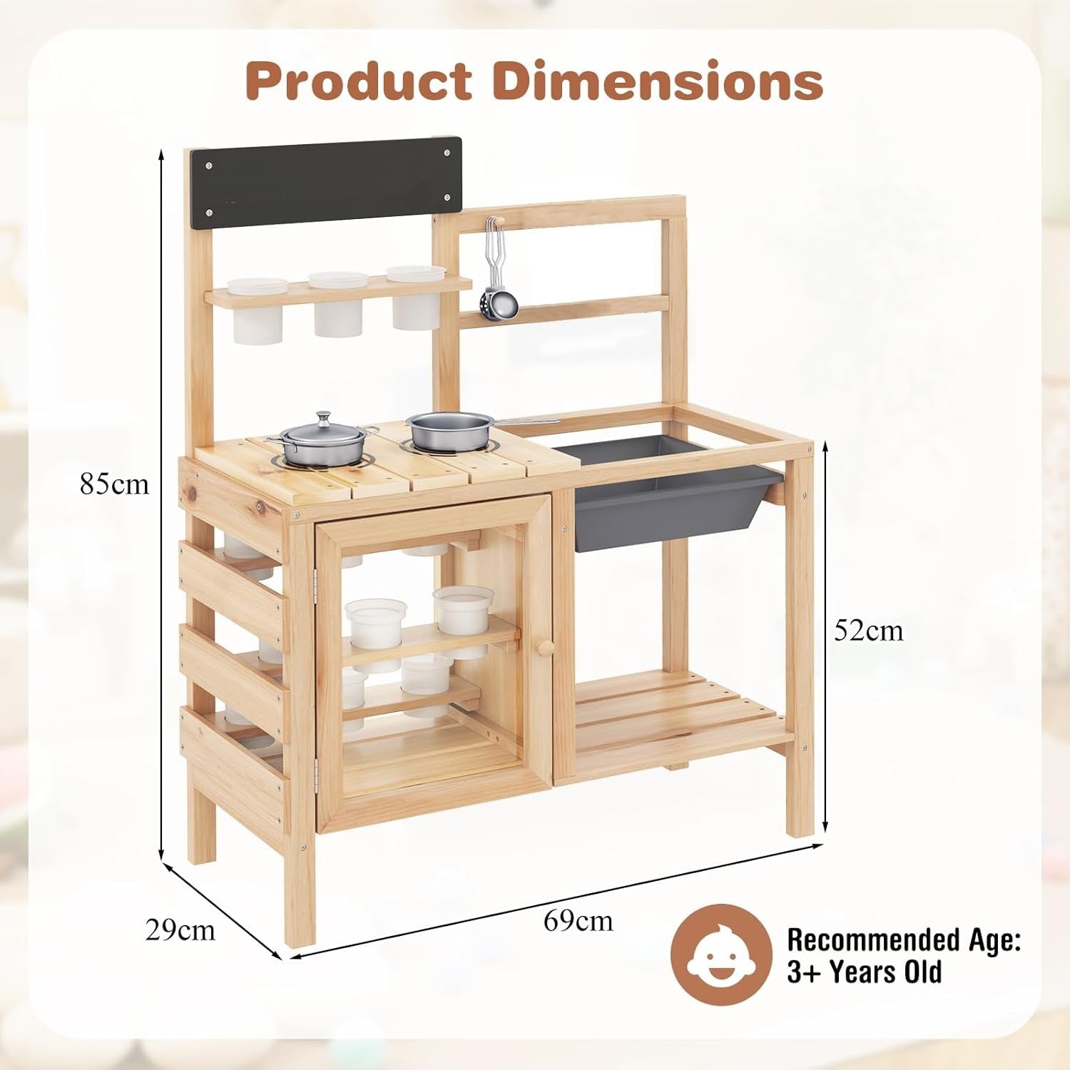 Kids Mud Kitchen Outdoor Wooden Play Kitchen Sink Gardening Toy Set