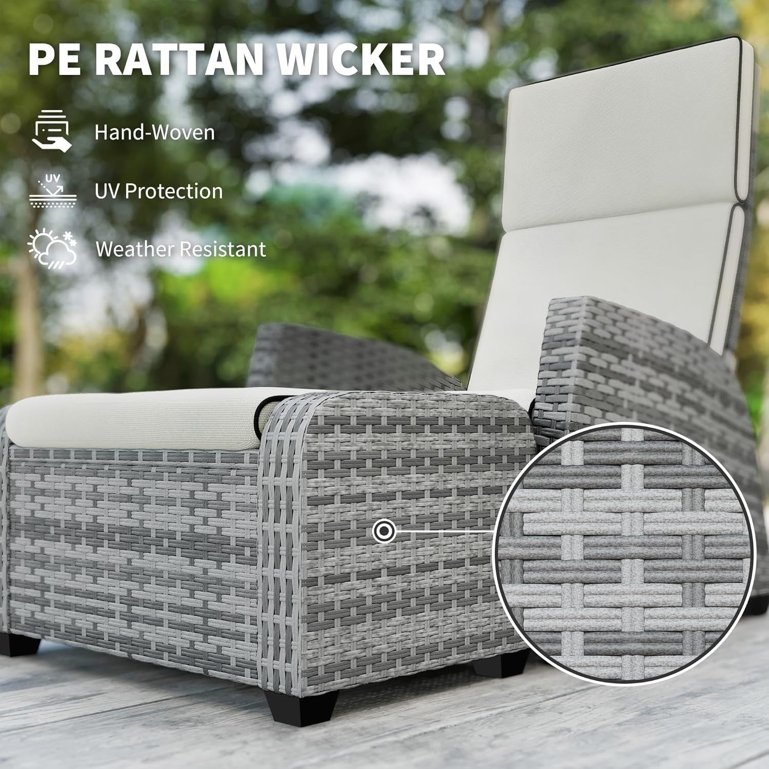 5 Piece Rattan Garden Furniture Set Recliner Chairs Footstools Table Cushions