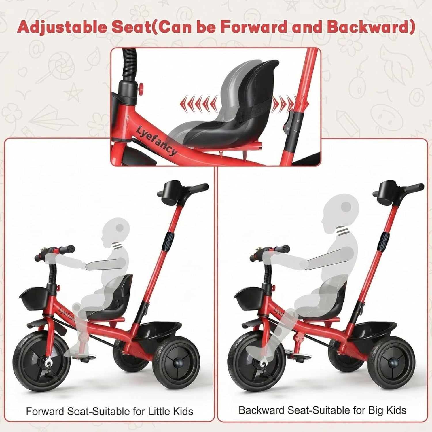 Kids Tricycle 2 In 1 Push Trike Parent Handle Adjustable Seat Red