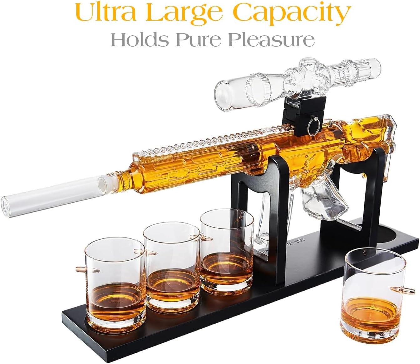 AR15 Style Whiskey Decanter Set with Bullet Glasses Sniper Display Gift