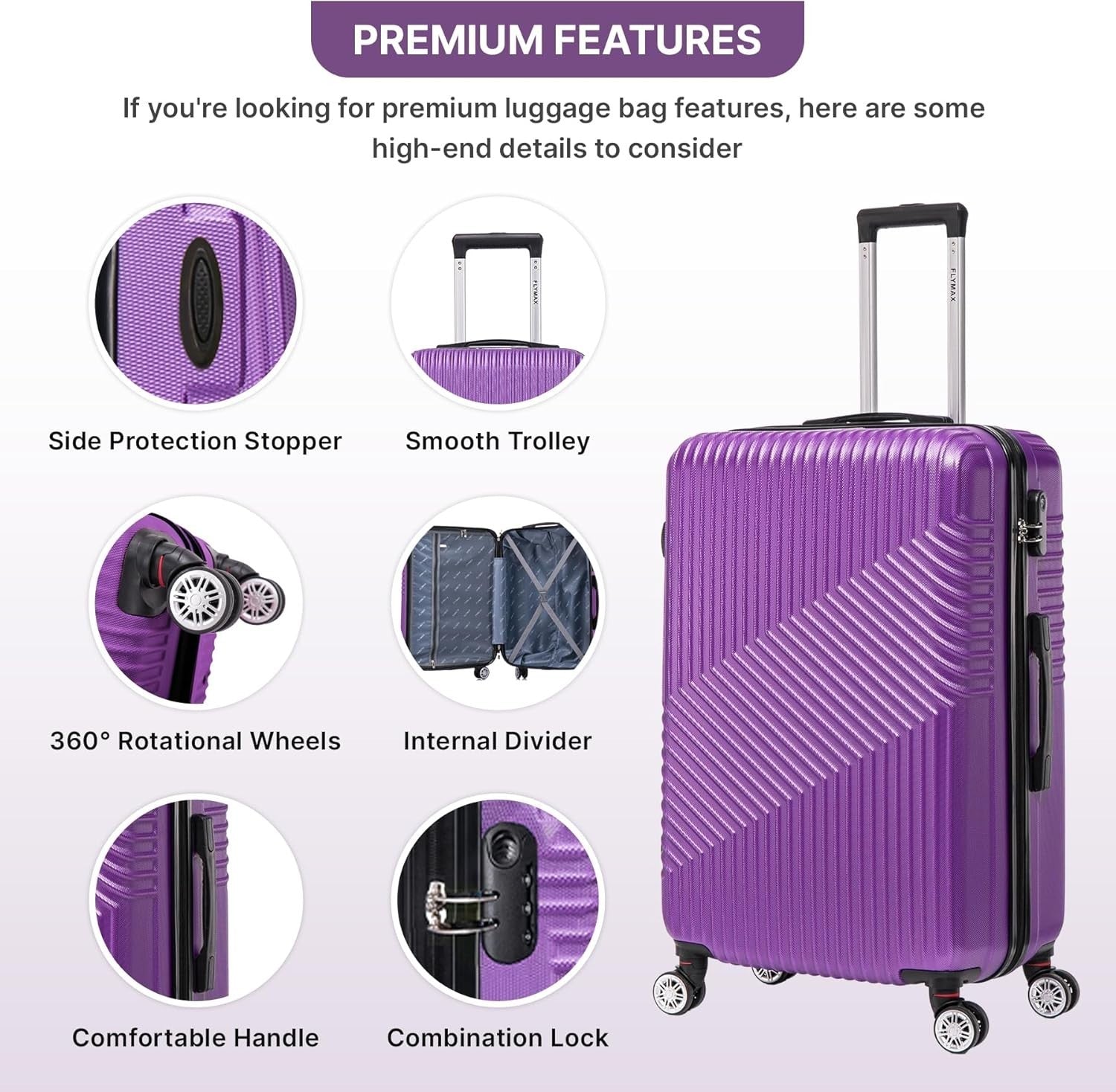 29'' Large Check In Suitcase Hard Shell Lightweight 4 Spinner Wheels Lock Purple