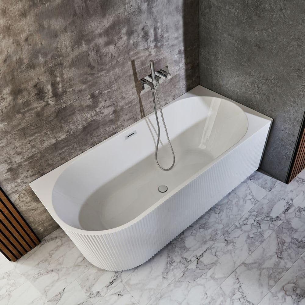 White Right Hand Fluted Corner Bath 1700x800mm White Overflow