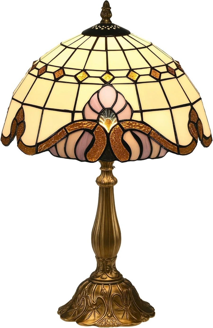 Vintage Stained Glass Table Lamp with Handmade Shade & Antique Base