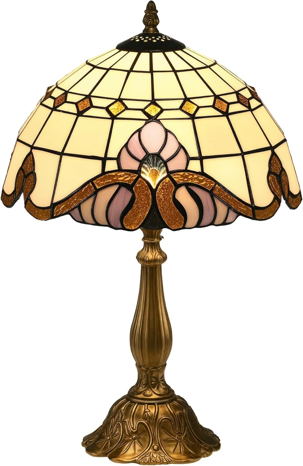 Vintage Stained Glass Table Lamp with Handmade Shade & Antique Base