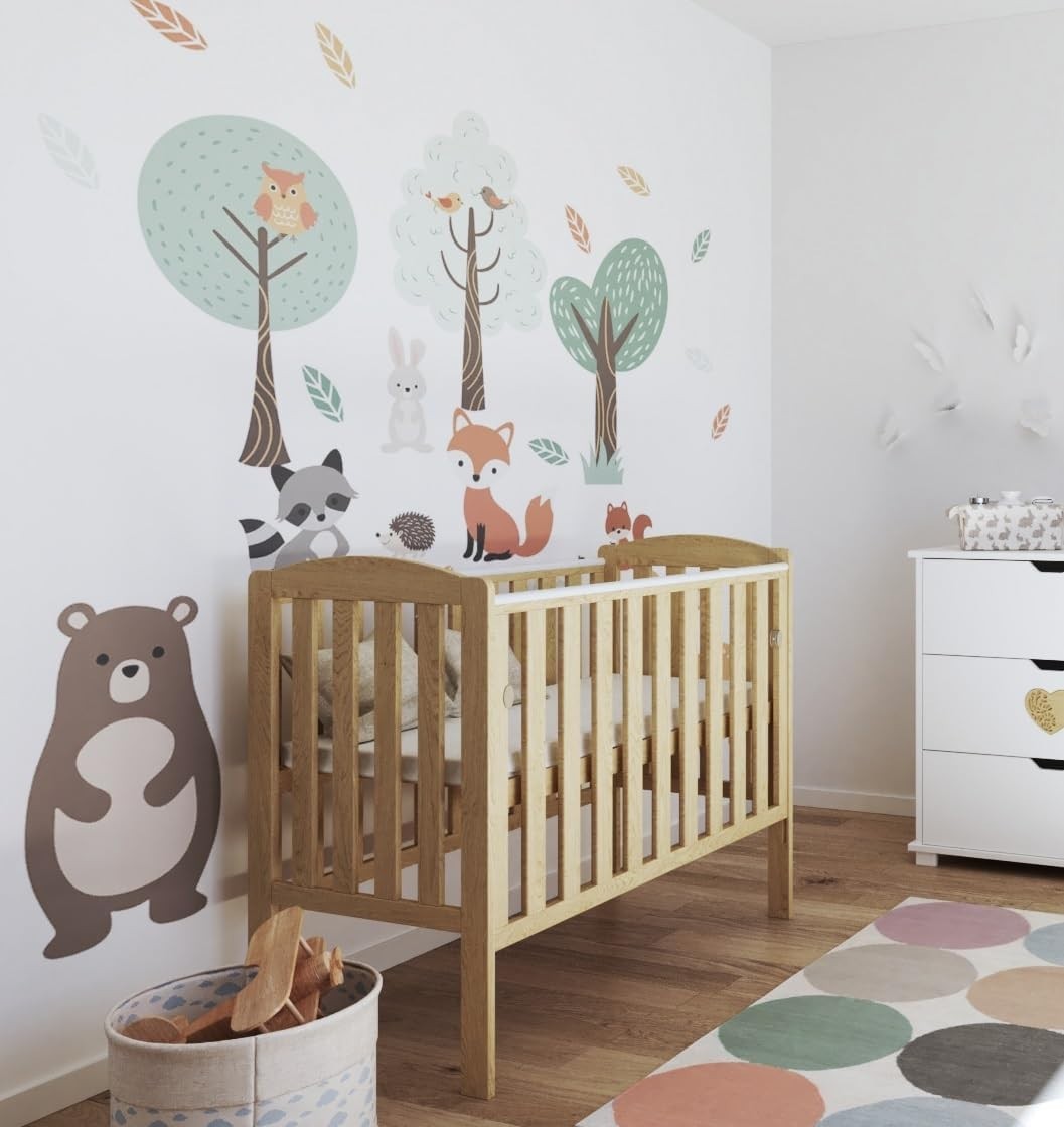 Space Saver Baby Cot with Drop Side Adjustable Height Grey Mini Crib Natural