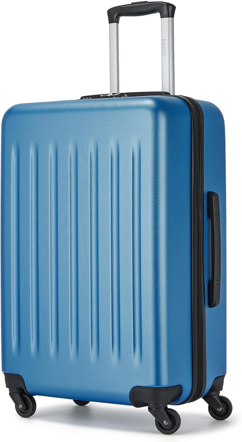 24'' Navy Medium Check In Suitcase ABS PC Hard Shell 4 Spinner Wheels 58L