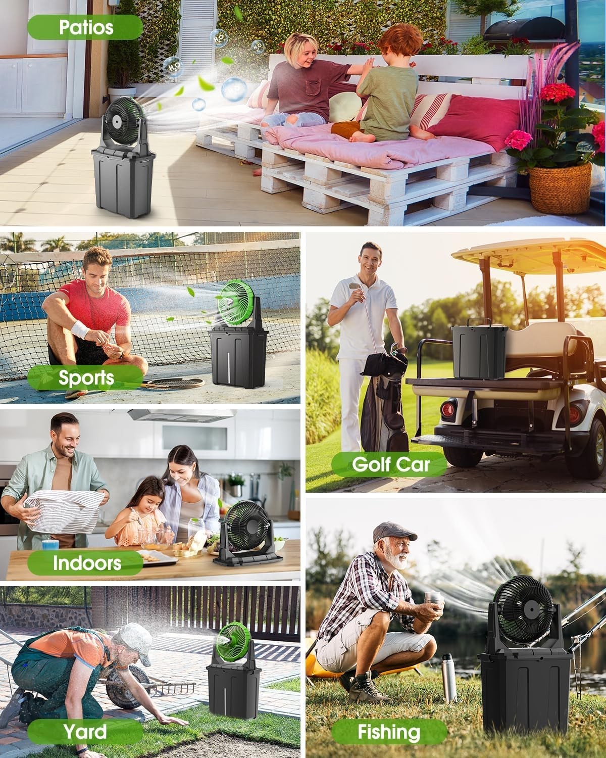 Portable Misting Fan – 9L Water Tank 20000mAh Rechargeable Outdoor Fan Green