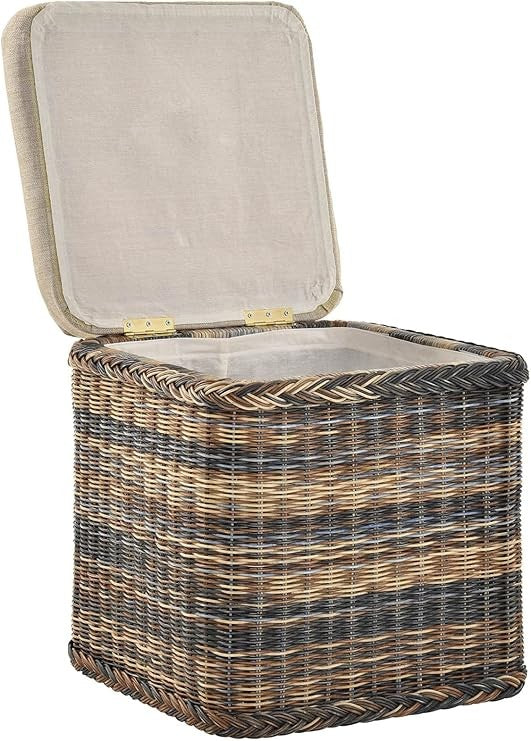 Square Rattan Laundry Basket Seat with Lid 46×46×50cm Multicolour Storage Box