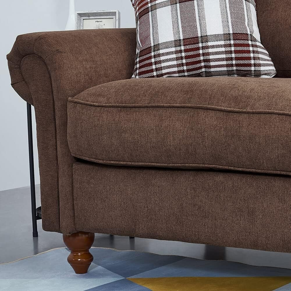 Brown 2 Seater Linen Sofa Couch Retro Style Small Space Living Room Settee