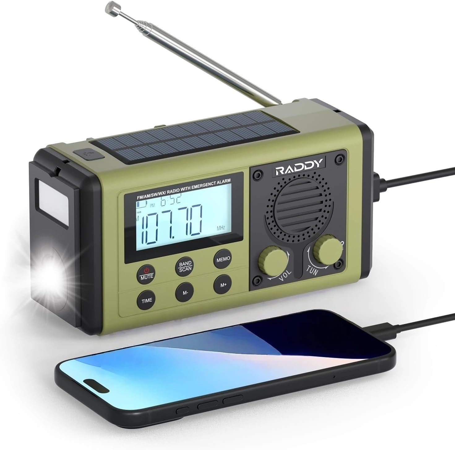 10,000mAh Emergency Hand Crank Radio Solar USB Flashlight Compass