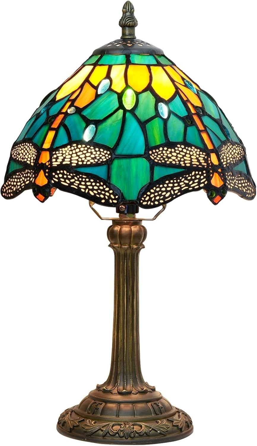 Antique Tiffany Style Stained Glass Dragonfly Table Lamp, Bedroom Desk Light