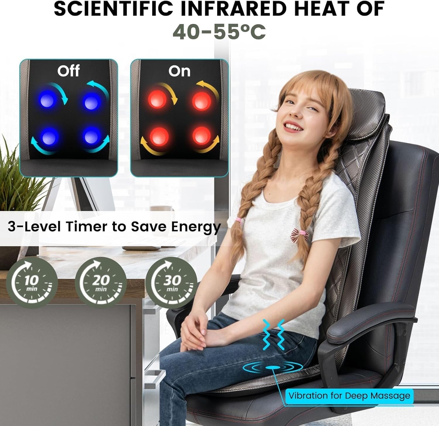 Full Body Shiatsu Massage Chair Pad with Heat, Vibration & Timer Control