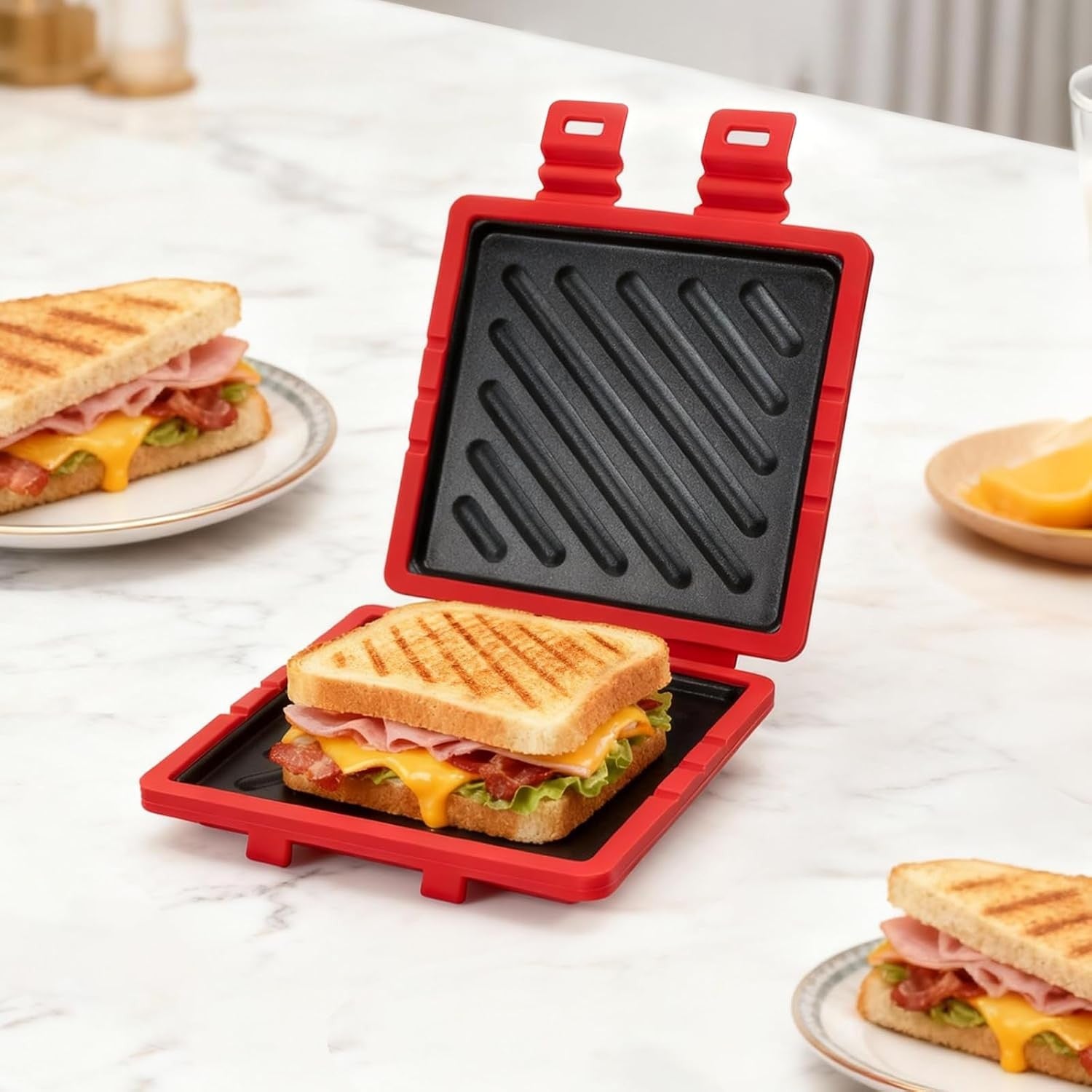 Microwave Toastie Sandwich Maker Panini Breakfast Quick Cooking Red