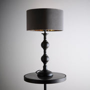 Black Metal Table Lamp Grey Velvet Shade Gold Interior E14 Light
