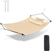 12FT Anti-Flip Double Hammock with Iron Spreader Bars & Nylon Ropes, 450LB