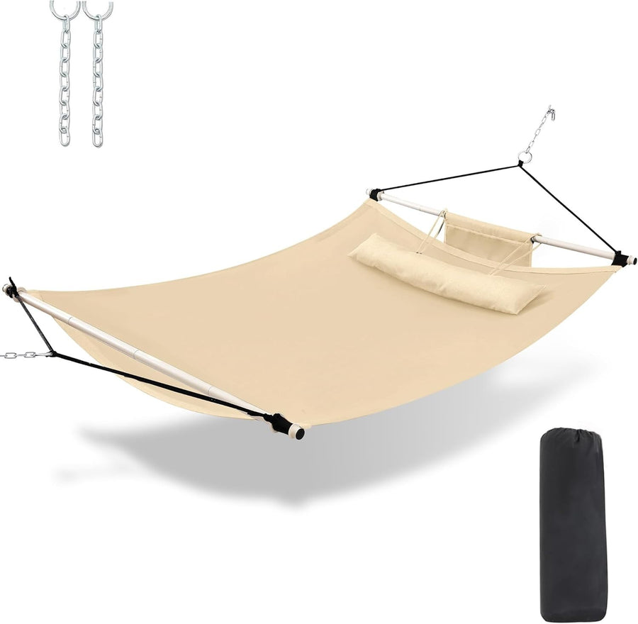 12FT Anti-Flip Double Hammock with Iron Spreader Bars & Nylon Ropes, 450LB