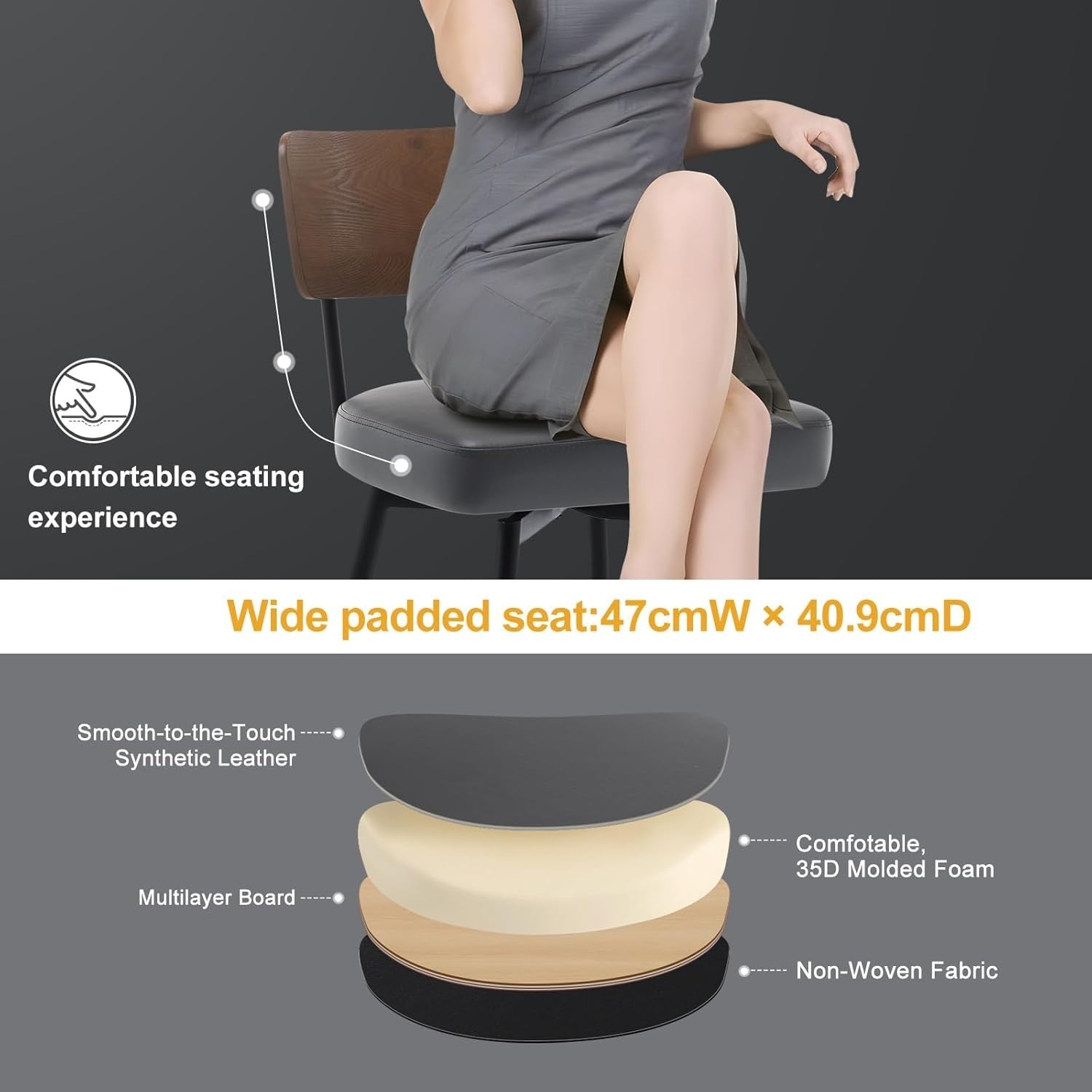 Swivel Bar Stools Set of 4 | PU Leather Counter Chairs Wood Back