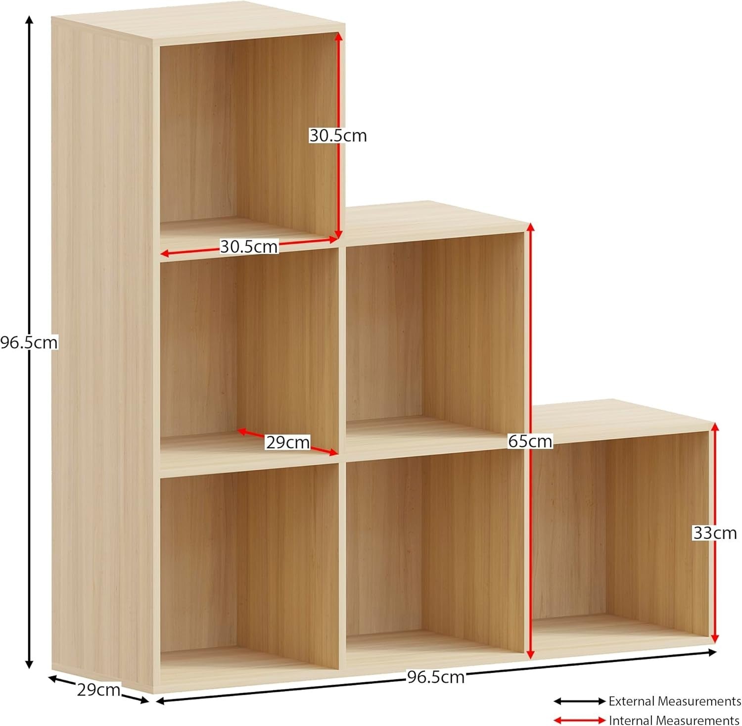 6 Cube Oak Staircase Bookcase with 3 Baskets – Modern Durable Storage