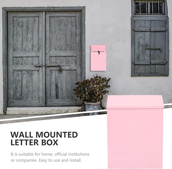 Wall Mounted Locking Suggestion Box Pink – Secure Mail Holder for Home & Office
