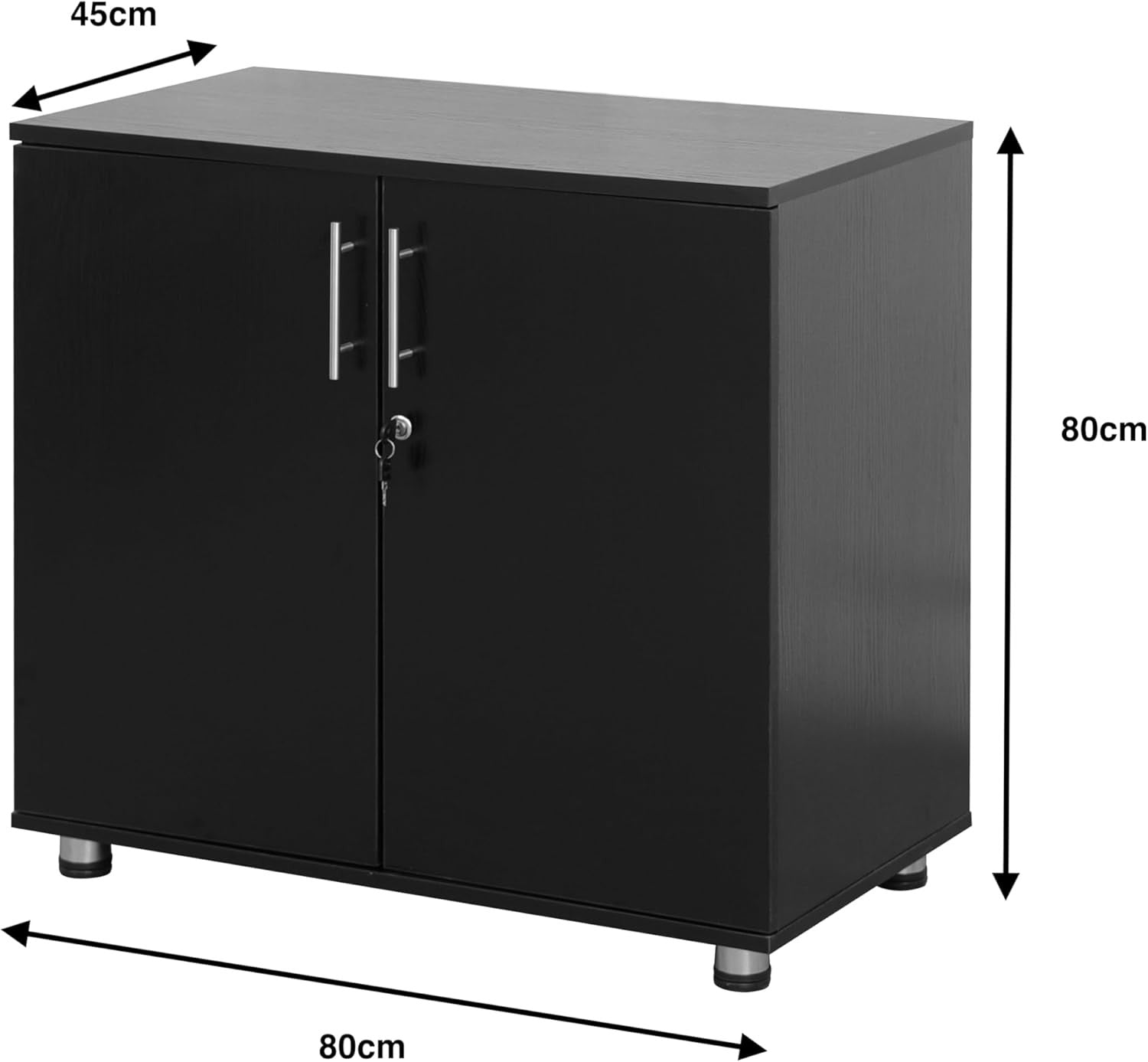 Black Storage Cabinet with Lock Doors 2 Tier Cupboard Adjustable Shelves