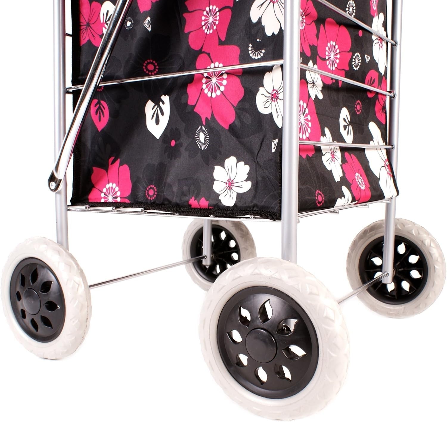 4 Wheel Shopping Trolley Adjustable Handle Floral Print 63L Bag Black