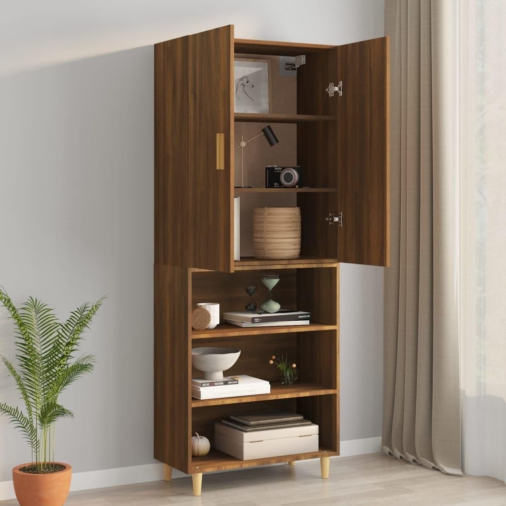 Brown Wall Cabinet Storage Unit with Doors, 3 Compartments, Modern Look