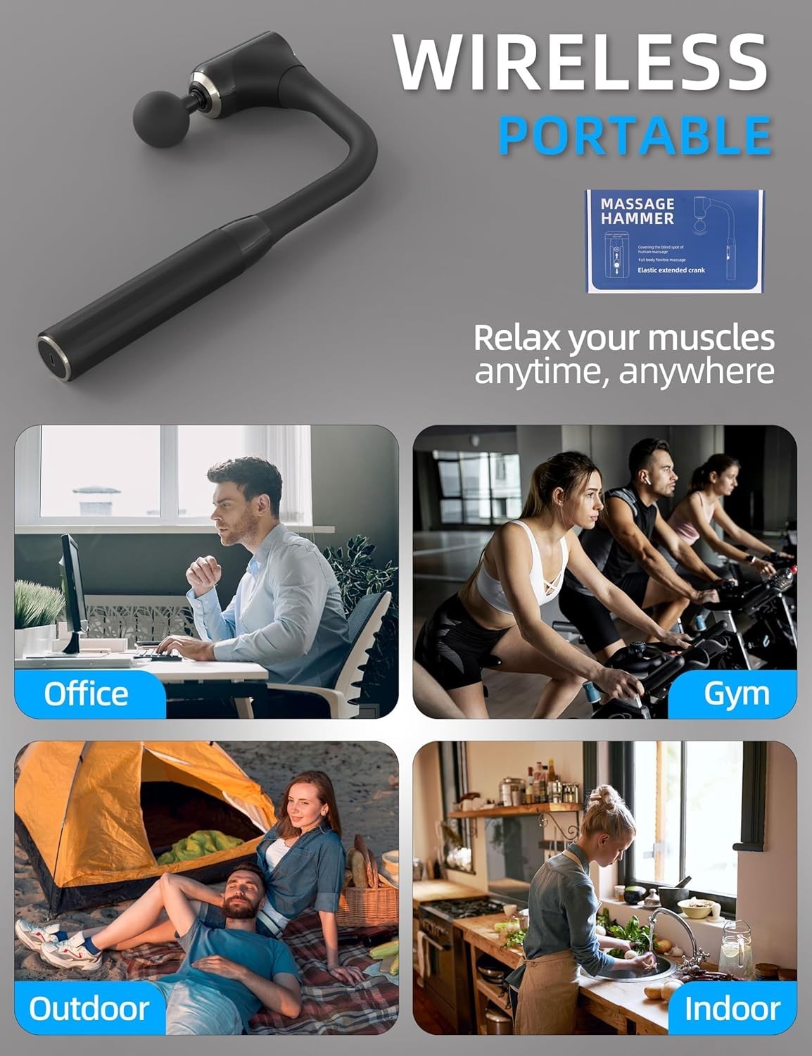 Deep Tissue Massage Gun with Extended Handle Back Massager Pain Relief