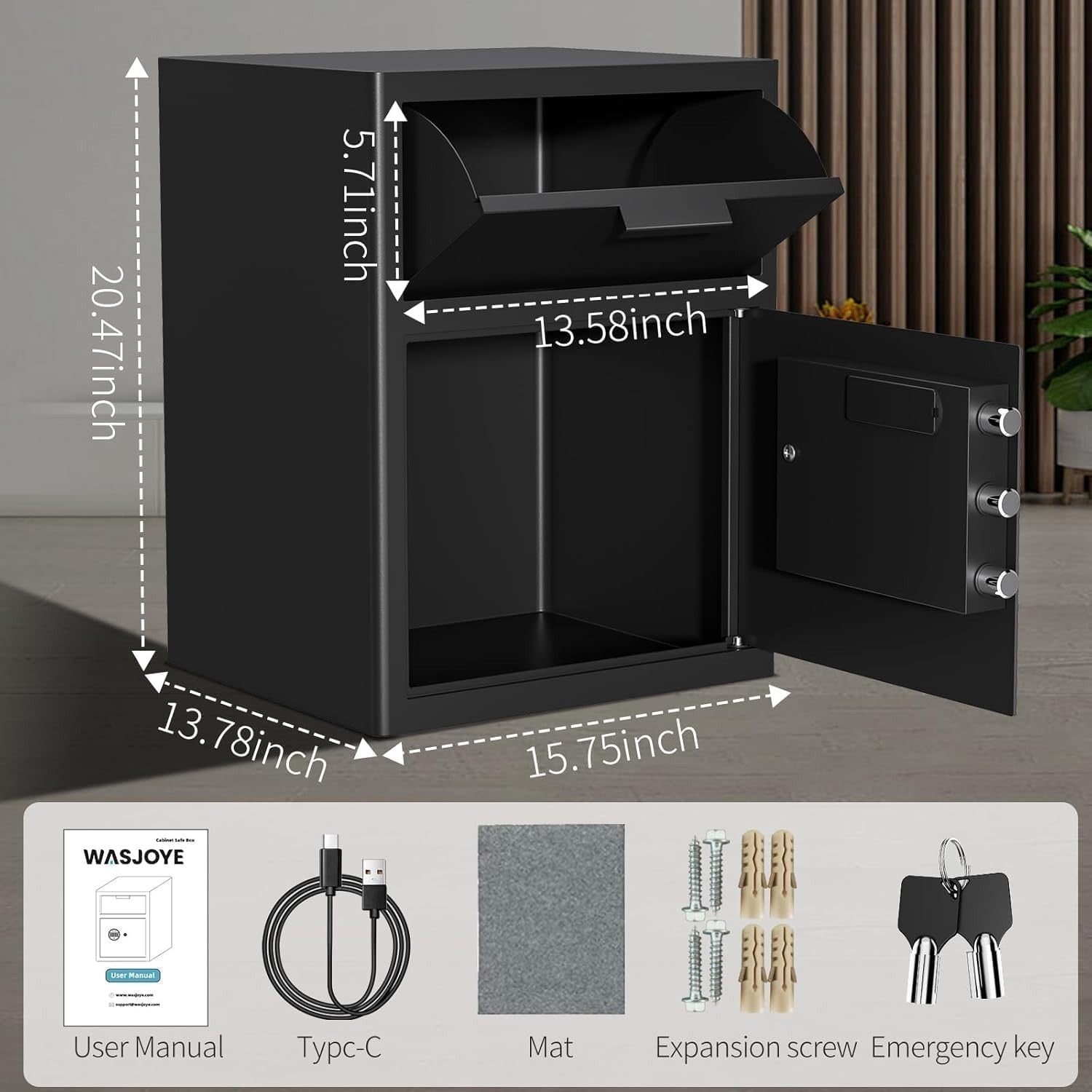 70L Depository Drop Safe Digital Keypad Cash Deposit Security Box