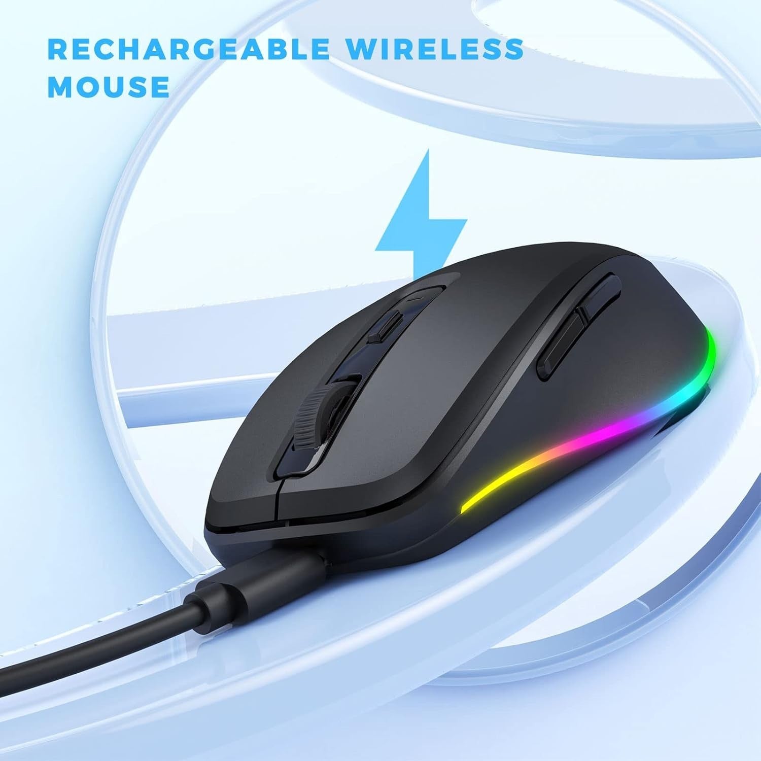 RGB Wireless Mouse Rechargeable Silent USB with Jiggler Mode
