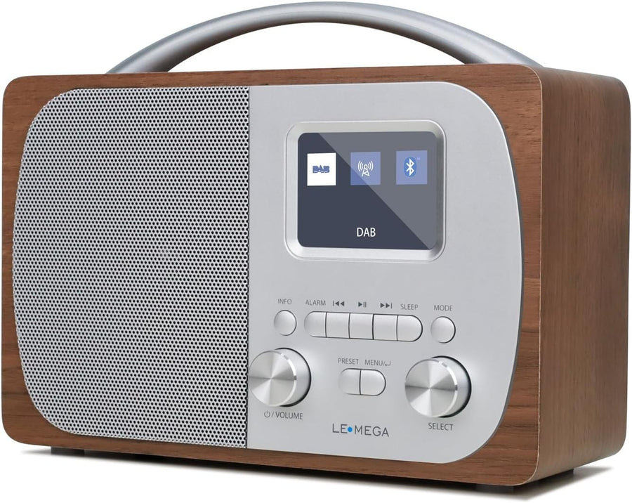 DAB DAB+ FM Digital Radio Bluetooth Speaker Alarm Walnut Portable