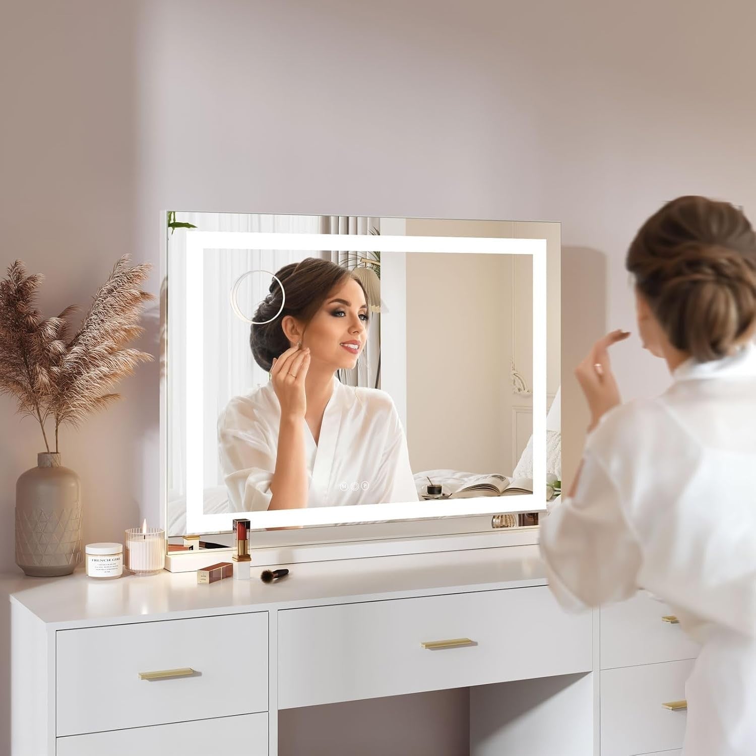 LED Vanity Mirror 80x58cm Wall/Tabletop USB Makeup Light Dimmable Touch