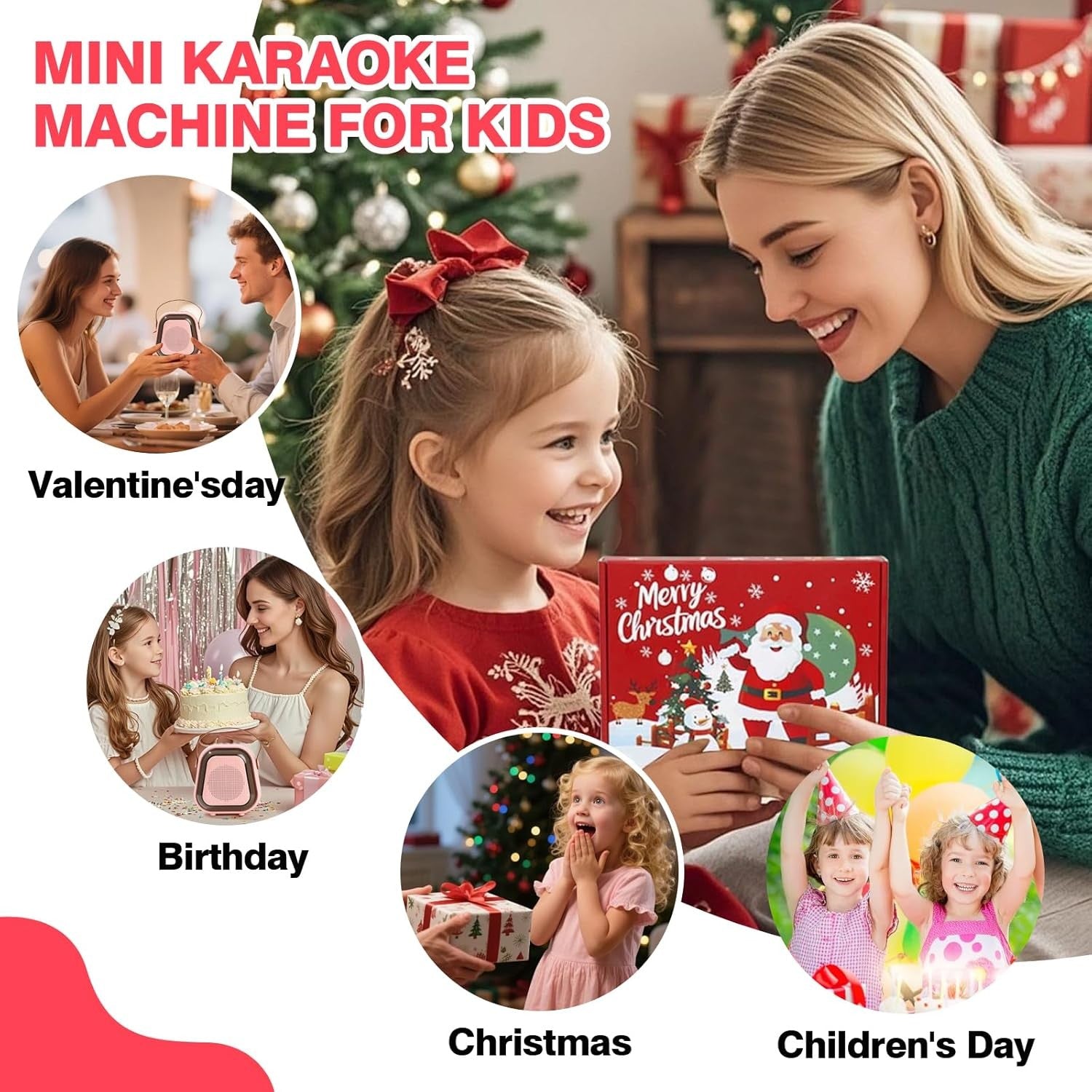 Pink Karaoke Machine 2 Microphones Bluetooth LED Speaker
