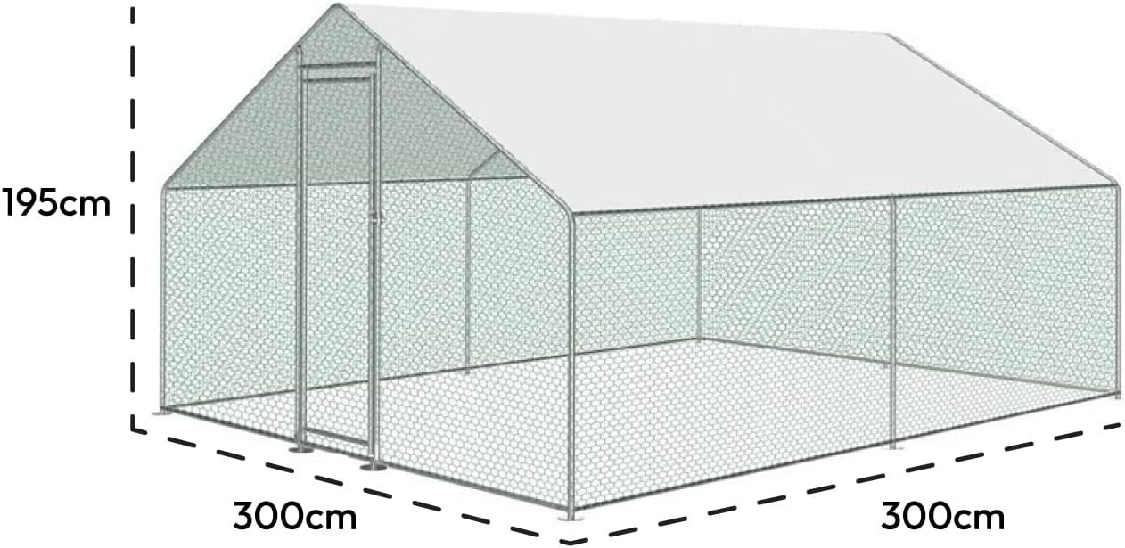 3x3m Walk In Chicken Run Large Metal Outdoor Enclosure Secure Pet Pen