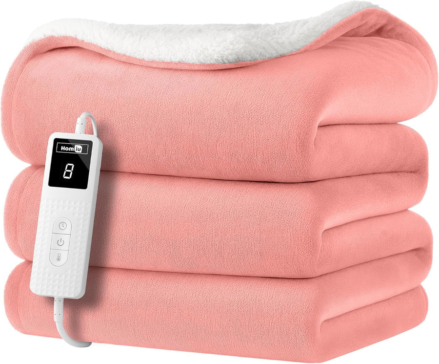 Electric Heated Throw Blanket Fleece Sherpa Fast Heat 9 Settings Timer