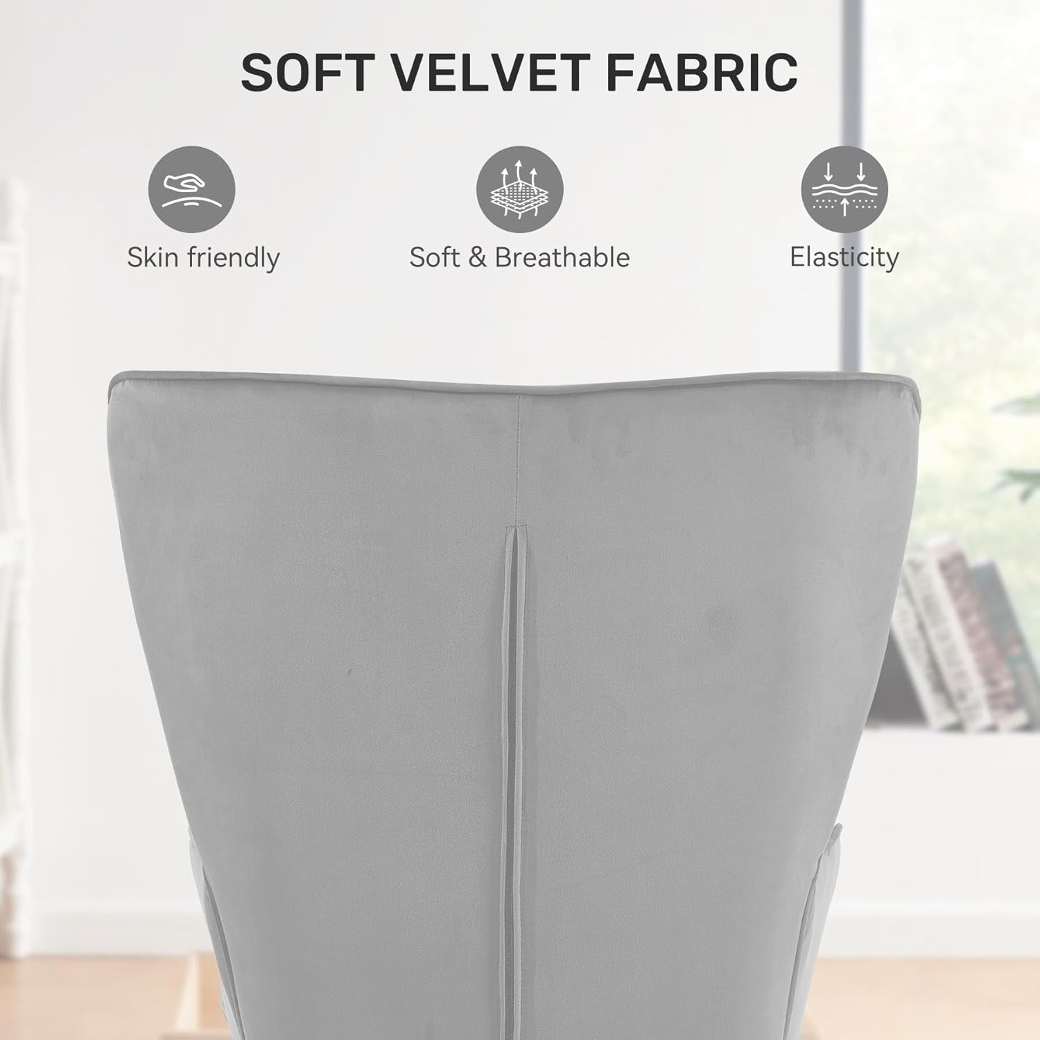Velvet High Back Armchair Wing Back Gold Legs Grey
