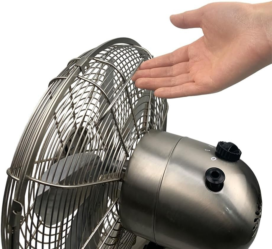 12" Retro Metal Table Fan – 3-Speed Tilt Oscillating Air Circulator Brush Nickel