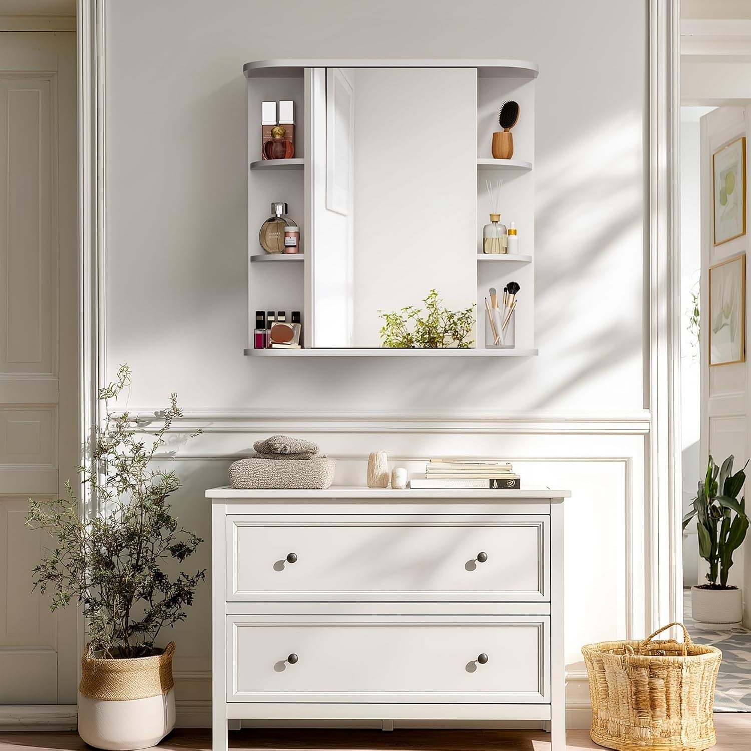 Wall-Mounted Bathroom Mirror Cabinet with Large HD Mirror & Adjustable Shelves